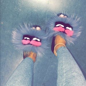 Monsters gray fur slippers
